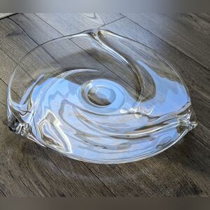 Vintage MCM 1960s Val St. Lambert Romy Signed Heavy Crystal 13" Sandwich Platter